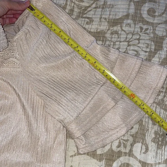 Champagne Pleated Lace-Trim Square Neck Tunic - Picture 6 of 9